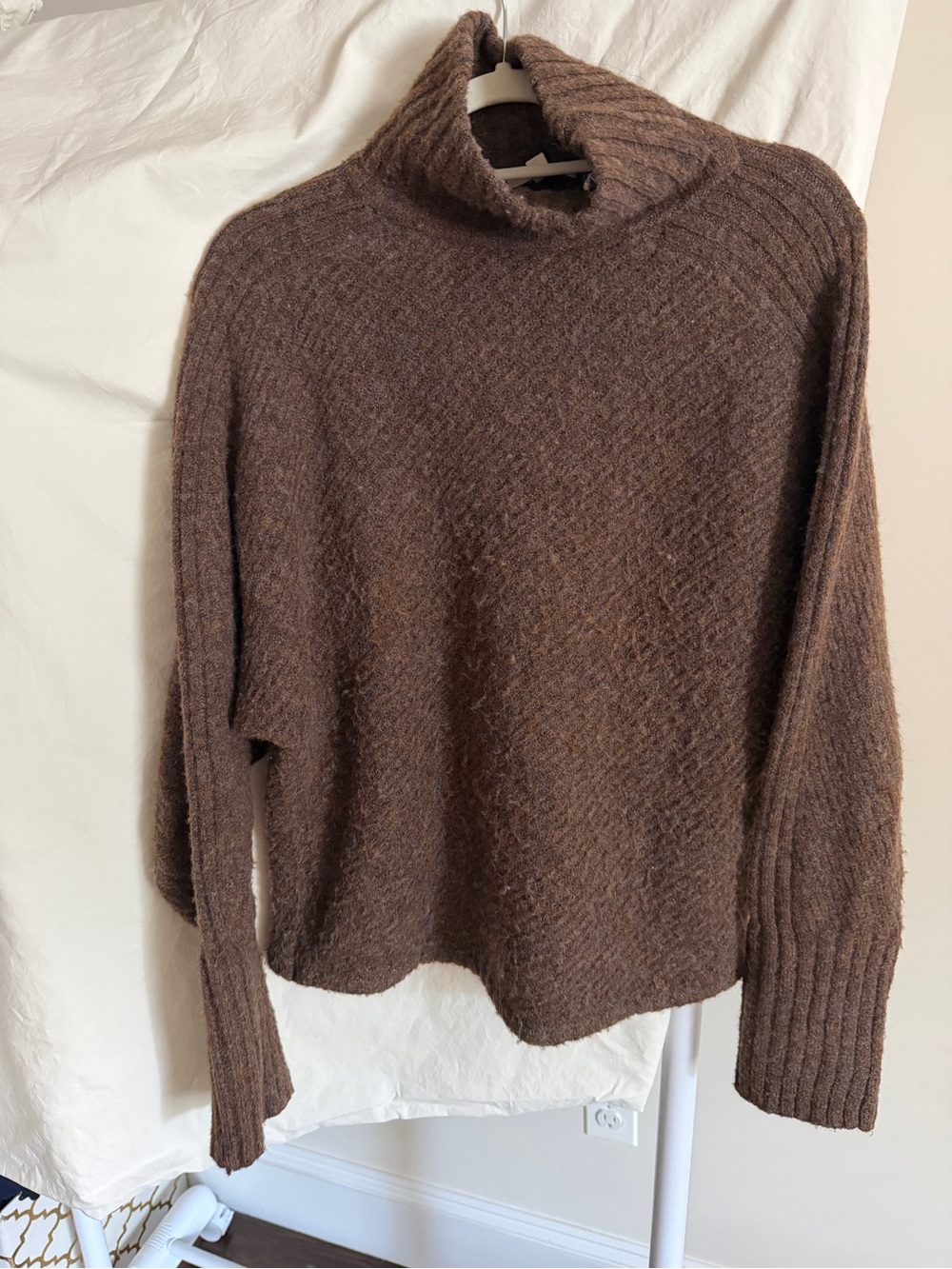 Max Studio London Fuzzy Mock Neck Sweater Brown Knit Size M